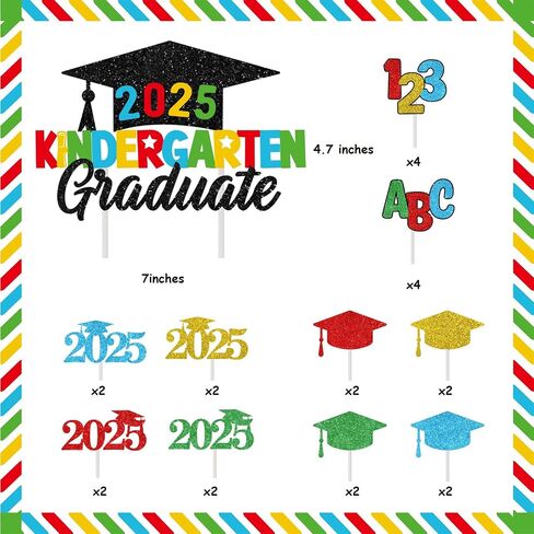 KREATWOW رياض الأطفال تخرج كعكة توبر 2025 مع مرحلة ما قبل المدرسة كب كيك أعلى القبعات 25pcs فئة 2025 زخارف تخرج ما قبل ك. in Kuwait
