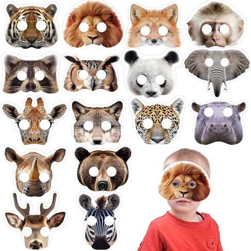 32 Pcs Monster Safari Animal Face Masks for Kids Monster Jungle Forest Zoo Animals Cartoon Masks for Animal Theme Birthday Party Decorations(Jungle) in Kuwait