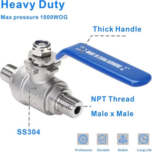 Dernord Full Port Ball Valve 1 inch - ذكر × من الفولاذ المقاوم للصدأ 304 من أجل الماء والزيت والغاز ، 1000 wog (1 بوصة NPT) in Kuwait