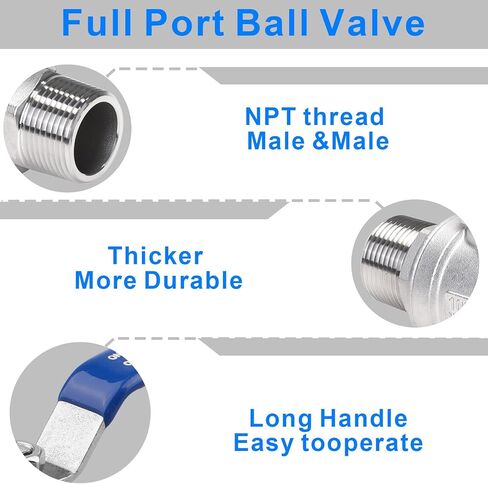 Dernord Full Port Ball Valve 1 inch - ذكر × من الفولاذ المقاوم للصدأ 304 من أجل الماء والزيت والغاز ، 1000 wog (1 بوصة NPT) in Kuwait