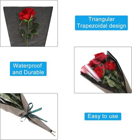 PATIKIL Flower Wrapping Bag, Kraft Paper 50 Pack, Pink Floral Bouquet Packing Sleeves for Wedding Birthday Graduation Anniversary Arrangement Gift, 17.3x11x3.5 in Saudi Arabia
