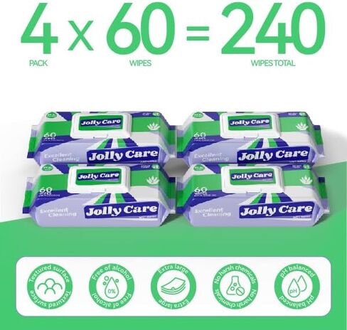 Wet Wipes for Adults, Cleansing Multi-Tasking Wipes, Disposable Unscented 99% EDI Pure Water Wipes for Sensitive Skin, 4 Flip-Top Packs (240 Wipes Total) in Saudi Arabia