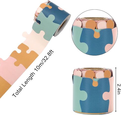 Whaline 32.8ft Puzzle Bulletin Board Border Colorful Puzzle Die-Cut Rolled Border Trim for Classroom Office Chalkboard Decoration in Saudi Arabia