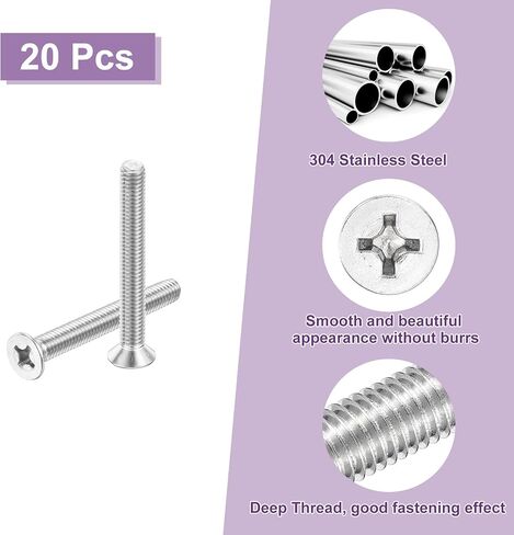 uxcell 20 pcs M5-0.8x70 Machine Screws Phillips Pan Cross Head Screws Fasteners Bolts 304 Stainless Steel Silver for Wall Socket,House Repairs in Saudi Arabia