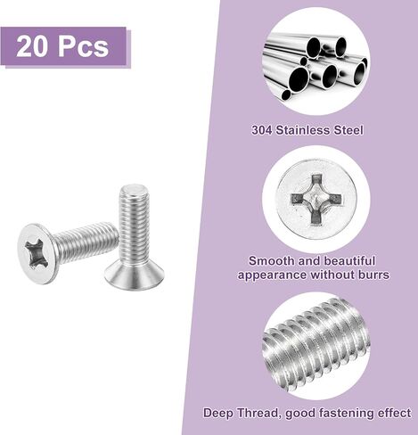 uxcell 20 pcs M5-0.8x70 Machine Screws Phillips Pan Cross Head Screws Fasteners Bolts 304 Stainless Steel Silver for Wall Socket,House Repairs in Saudi Arabia