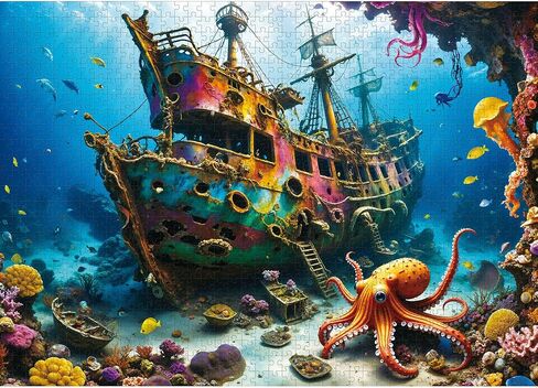 Puzzles for Adults 1000 Pieces - Octopus Pirate Ship Ocean Sea - 1000 Piece Puzzles with Letters on Back - Jigsaw Puzzles 1000 Pieces for Fun Game Nights - 27.6" L X 20.5" W, 1:1 Poster in Saudi Arabia