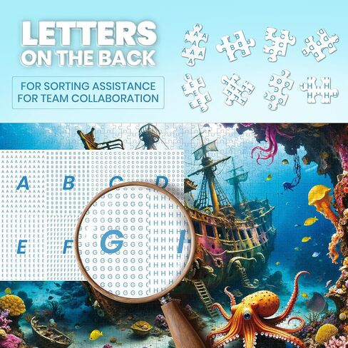 Puzzles for Adults 1000 Pieces - Octopus Pirate Ship Ocean Sea - 1000 Piece Puzzles with Letters on Back - Jigsaw Puzzles 1000 Pieces for Fun Game Nights - 27.6" L X 20.5" W, 1:1 Poster in Saudi Arabia