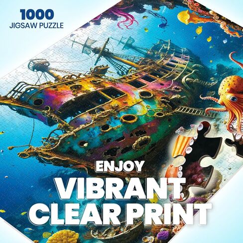Puzzles for Adults 1000 Pieces - Octopus Pirate Ship Ocean Sea - 1000 Piece Puzzles with Letters on Back - Jigsaw Puzzles 1000 Pieces for Fun Game Nights - 27.6" L X 20.5" W, 1:1 Poster in Saudi Arabia