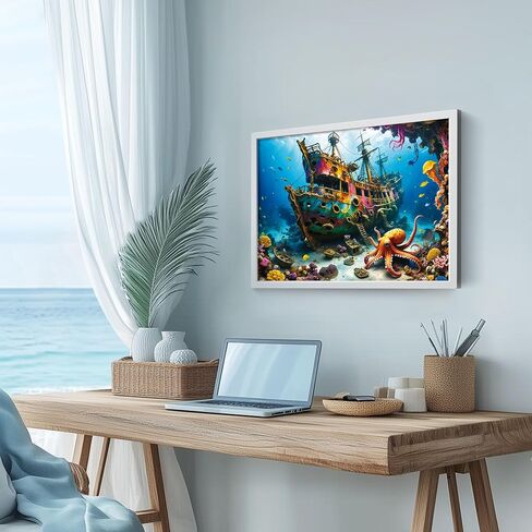 Puzzles for Adults 1000 Pieces - Octopus Pirate Ship Ocean Sea - 1000 Piece Puzzles with Letters on Back - Jigsaw Puzzles 1000 Pieces for Fun Game Nights - 27.6" L X 20.5" W, 1:1 Poster in Saudi Arabia