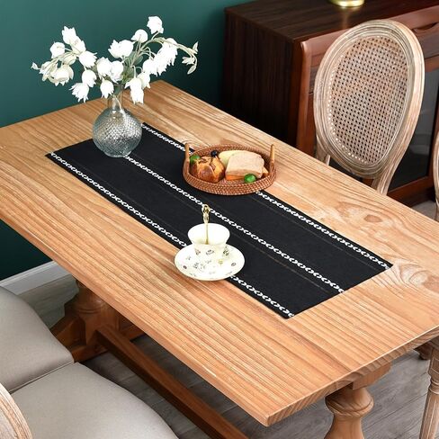 Farmhouse Rustic Table Runner Braided Stripe Table Runners Embroidered Table Decorations for Kitchen Living Room Dining Holiday and Party Ivory 13x36 Inch in Kuwait