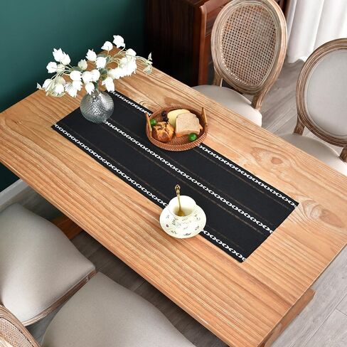 Farmhouse Rustic Table Runner Braided Stripe Table Runners Embroidered Table Decorations for Kitchen Living Room Dining Holiday and Party Ivory 13x36 Inch in Kuwait