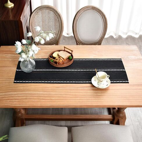 Farmhouse Rustic Table Runner Braided Stripe Table Runners Embroidered Table Decorations for Kitchen Living Room Dining Holiday and Party Ivory 13x36 Inch in Kuwait