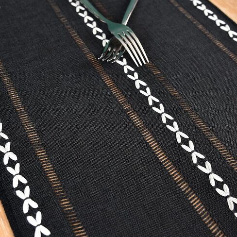 Farmhouse Rustic Table Runner Braided Stripe Table Runners Embroidered Table Decorations for Kitchen Living Room Dining Holiday and Party Ivory 13x36 Inch in Kuwait