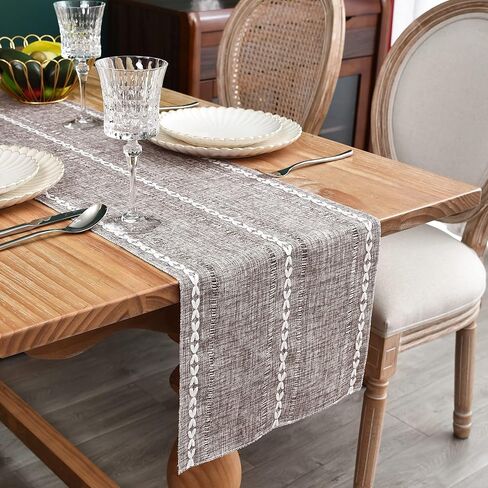 Farmhouse Rustic Table Runner Braided Stripe Table Runners Embroidered Table Decorations for Kitchen Living Room Dining Holiday and Party Ivory 13x36 Inch in Kuwait