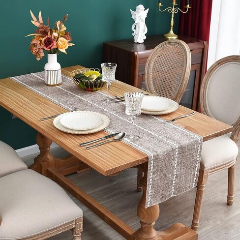 Farmhouse Rustic Table Runner Braided Stripe Table Runners Embroidered Table Decorations for Kitchen Living Room Dining Holiday and Party Ivory 13x36 Inch in Kuwait