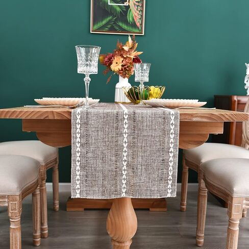 Farmhouse Rustic Table Runner Braided Stripe Table Runners Embroidered Table Decorations for Kitchen Living Room Dining Holiday and Party Ivory 13x36 Inch in Kuwait