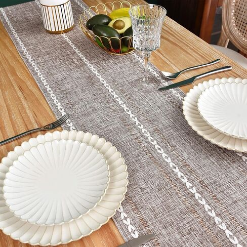 Farmhouse Rustic Table Runner Braided Stripe Table Runners Embroidered Table Decorations for Kitchen Living Room Dining Holiday and Party Ivory 13x36 Inch in Kuwait