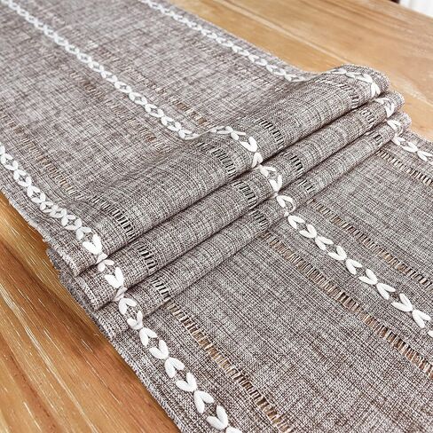 Farmhouse Rustic Table Runner Braided Stripe Table Runners Embroidered Table Decorations for Kitchen Living Room Dining Holiday and Party Ivory 13x36 Inch in Kuwait