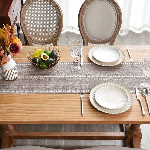 Farmhouse Rustic Table Runner Braided Stripe Table Runners Embroidered Table Decorations for Kitchen Living Room Dining Holiday and Party Ivory 13x36 Inch in Kuwait