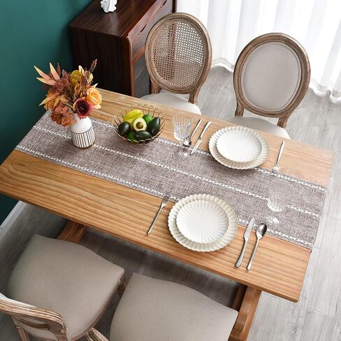 Farmhouse Rustic Table Runner Braided Stripe Table Runners Embroidered Table Decorations for Kitchen Living Room Dining Holiday and Party Ivory 13x36 Inch in Kuwait