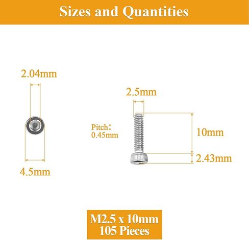 105 Pieces M2.5 x 16mm Machine Screws, Thread Pitch 0.45mm, Sutemribor M2.5 Phillips Pan Head Machine Screws, 304 Stainless Steel, Fully Threaded, Silver in Saudi Arabia