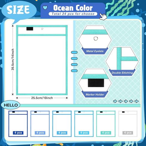 24 Pack Dry Erase Pocket Reusable Sleeves 10" x 14" Clear Plastic Sheet Protectors with Dry Erase Markers and Mini Sleeves Paper Teacher Supplies(Rainforest Green) in Kuwait