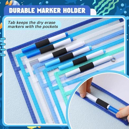 24 Pack Dry Erase Pocket Reusable Sleeves 10" x 14" Clear Plastic Sheet Protectors with Dry Erase Markers and Mini Sleeves Paper Teacher Supplies(Rainforest Green) in Kuwait
