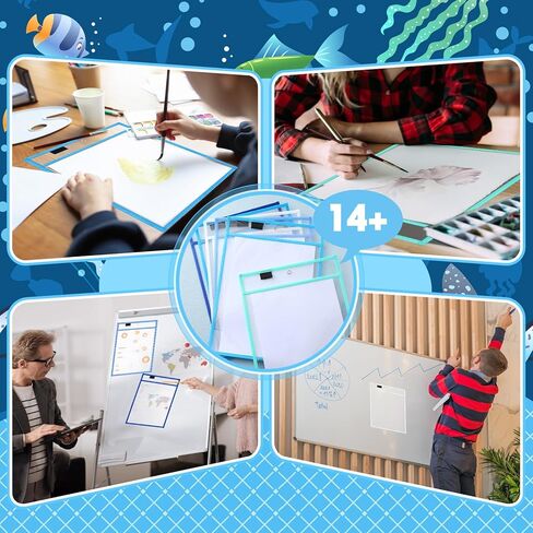 24 Pack Dry Erase Pocket Reusable Sleeves 10" x 14" Clear Plastic Sheet Protectors with Dry Erase Markers and Mini Sleeves Paper Teacher Supplies(Rainforest Green) in Kuwait