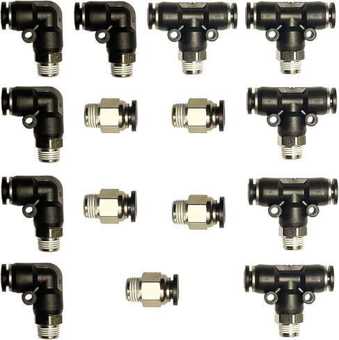 15 Pcs Push to Connect Fittings 1/4 Inch Tube OD x 1/4 Inch NPT Pneumatic Male Thread Straight Elbow Combination Push Quick Release Connectors Connect Air Line Fittings Plumbing Fittings in Saudi Arabia