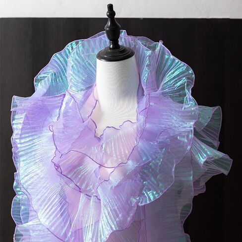 XZJMY 8 Yards Ruffle Trim Tulle Fabric,Pleated Lace Fabric Trim,Organza Ruffled Fabric 4.72 Inch Width for Dress Collars Sleeves Decoration Throw Pillow Decor DIY Sewing (Ice Purple), XZJMY-001 in Saudi Arabia