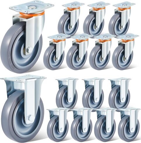 8pcs 5 Inch Caster Wheels Kits Heavy Duty Casters Wheels Non Marking Wheel Replacement TPR Rubber Silent Wheels, Includes 4 Swivel Casters and 4 Rigid Casters with Lock in Saudi Arabia