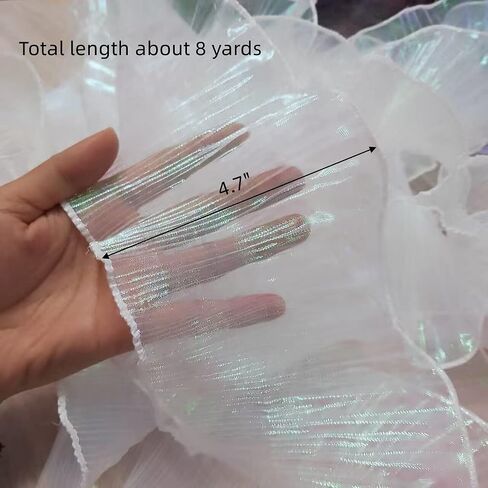 XZJMY 8 Yards Ruffle Trim Tulle Fabric,Pleated Lace Fabric Trim,Organza Ruffled Fabric 4.72 Inch Width for Dress Collars Sleeves Decoration Throw Pillow Decor DIY Sewing (Ice Purple), XZJMY-001 in Saudi Arabia