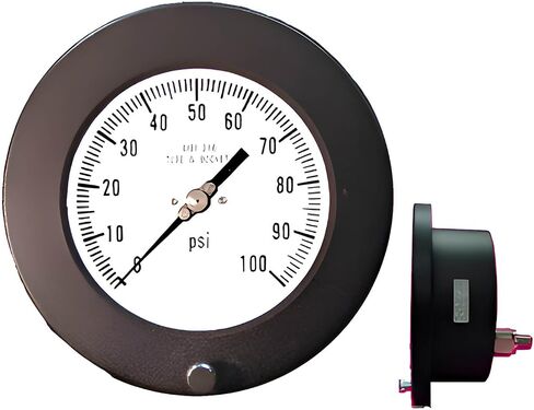 PIC Gauges 4504-4RS Front Flanged Lower Back Panel Mount Dry Process Pressure Gauge w/ Black Aluminum Case/Bezel, SS Internals, Plastic Lens, 4.5" Dial, 0/6000 psi Range, 1/4" Male NPT in Kuwait