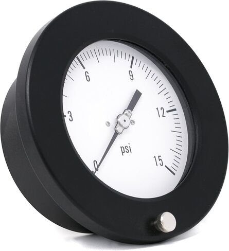 PIC Gauges 4504-4RS Front Flanged Lower Back Panel Mount Dry Process Pressure Gauge w/ Black Aluminum Case/Bezel, SS Internals, Plastic Lens, 4.5" Dial, 0/6000 psi Range, 1/4" Male NPT in Kuwait