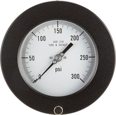 PIC Gauges 4504-4RS Front Flanged Lower Back Panel Mount Dry Process Pressure Gauge w/ Black Aluminum Case/Bezel, SS Internals, Plastic Lens, 4.5" Dial, 0/6000 psi Range, 1/4" Male NPT in Kuwait