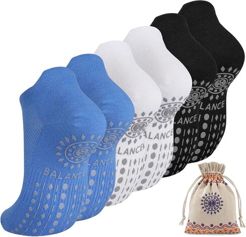 Grip Pilates Socks Ankle for Women, Yoga Non Slip Socks for Barre Workout Gym Hospital Sticky Slipper Socks 3 Pairs in Kuwait