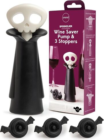 OTOTO Wine Stoppers & Pourer - Halloween Gifts for Wine Lovers, Spooky Wine Bottle Stopper, Wine Goth Accessories, Fun Kitchen Gadgets (Count Corkula) in Kuwait