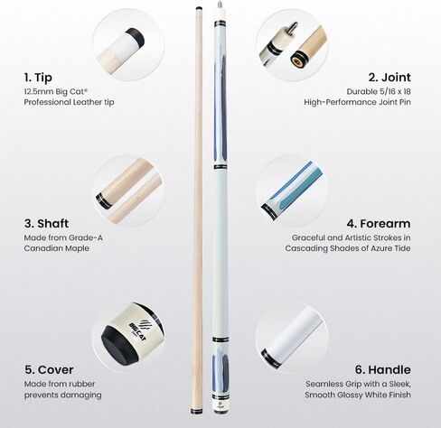 Big Cat Timacy Legacy Pool Cue Stick - Grade A Canadian Maple ، طرف جلدي احترافي 12.5 ملم ، طوله 58 بوصة ، جديلة بلياردويارد متميزة للبالغين - المنزل أو البطولة - 19oz ، Paint VII Dynamite Black in Saudi Arabia