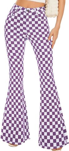 Bell Bottom Jeans for Women High Waisted Stretch Plaid Flare Jeans Denim Bootcut Pants in Saudi Arabia