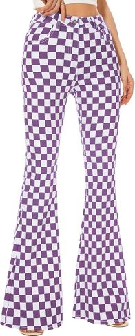 Bell Bottom Jeans for Women High Waisted Stretch Plaid Flare Jeans Denim Bootcut Pants in Saudi Arabia