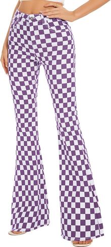Bell Bottom Jeans for Women High Waisted Stretch Plaid Flare Jeans Denim Bootcut Pants in Saudi Arabia