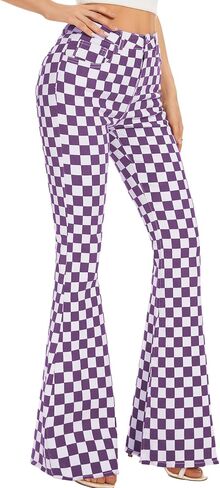 Bell Bottom Jeans for Women High Waisted Stretch Plaid Flare Jeans Denim Bootcut Pants in Saudi Arabia