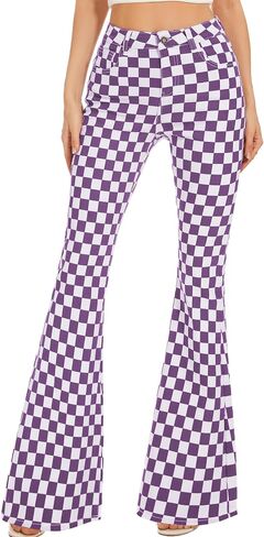 Bell Bottom Jeans for Women High Waisted Stretch Plaid Flare Jeans Denim Bootcut Pants in Saudi Arabia