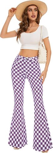Bell Bottom Jeans for Women High Waisted Stretch Plaid Flare Jeans Denim Bootcut Pants in Saudi Arabia