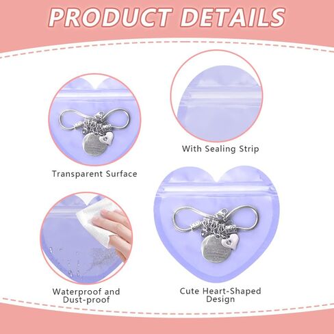 100 Pcs Heart-Shaped Jewelry Bags Small Jewelry Bags Pink Resealable Ziplock Bags Clear Plastic Jewelry Organizer Cute Packaging Supplies for Small Business Earring Sample Valentine's Day Wedding in Saudi Arabia