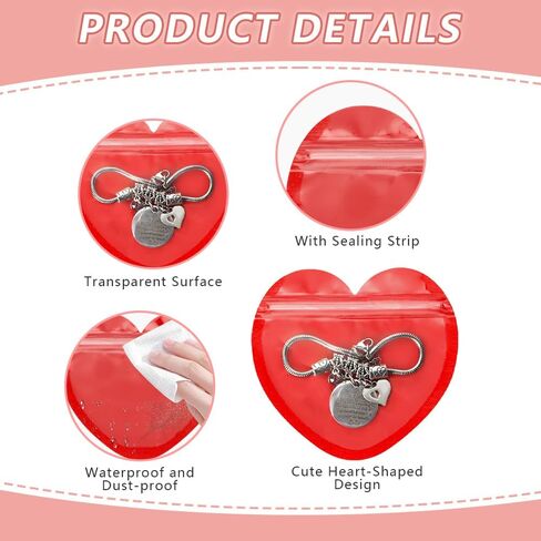 100 Pcs Heart-Shaped Jewelry Bags Small Jewelry Bags Pink Resealable Ziplock Bags Clear Plastic Jewelry Organizer Cute Packaging Supplies for Small Business Earring Sample Valentine's Day Wedding in Saudi Arabia