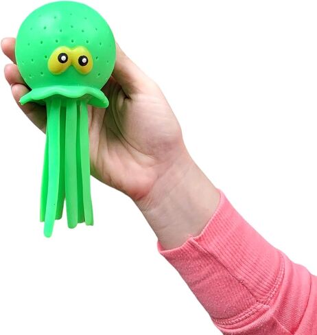 Cute Octopus Water Balls (7") Rubber Jellyfish. Bright Neon Colors: in Pink, Blue and Green. Squeeze and Splash Sensory Stress Relief Ball and Bath/Pool Toy (Green (1 Pack)) in Saudi Arabia