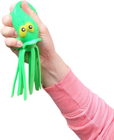 Cute Octopus Water Balls (7") Rubber Jellyfish. Bright Neon Colors: in Pink, Blue and Green. Squeeze and Splash Sensory Stress Relief Ball and Bath/Pool Toy (Green (1 Pack)) in Saudi Arabia
