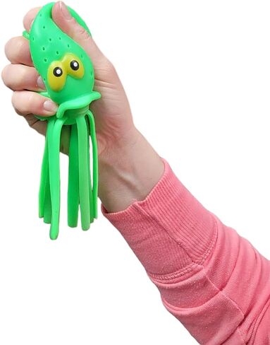 Cute Octopus Water Balls (7") Rubber Jellyfish. Bright Neon Colors: in Pink, Blue and Green. Squeeze and Splash Sensory Stress Relief Ball and Bath/Pool Toy (Green (1 Pack)) in Saudi Arabia