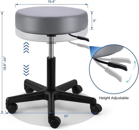 JMU Rolling Stool with Wheels, PVC Leather Large Seat Stool, 400lbs Weight Capacity, Heavy Duty Adjustable Height for Medical Tattoo Office Lab (Black) in Saudi Arabia